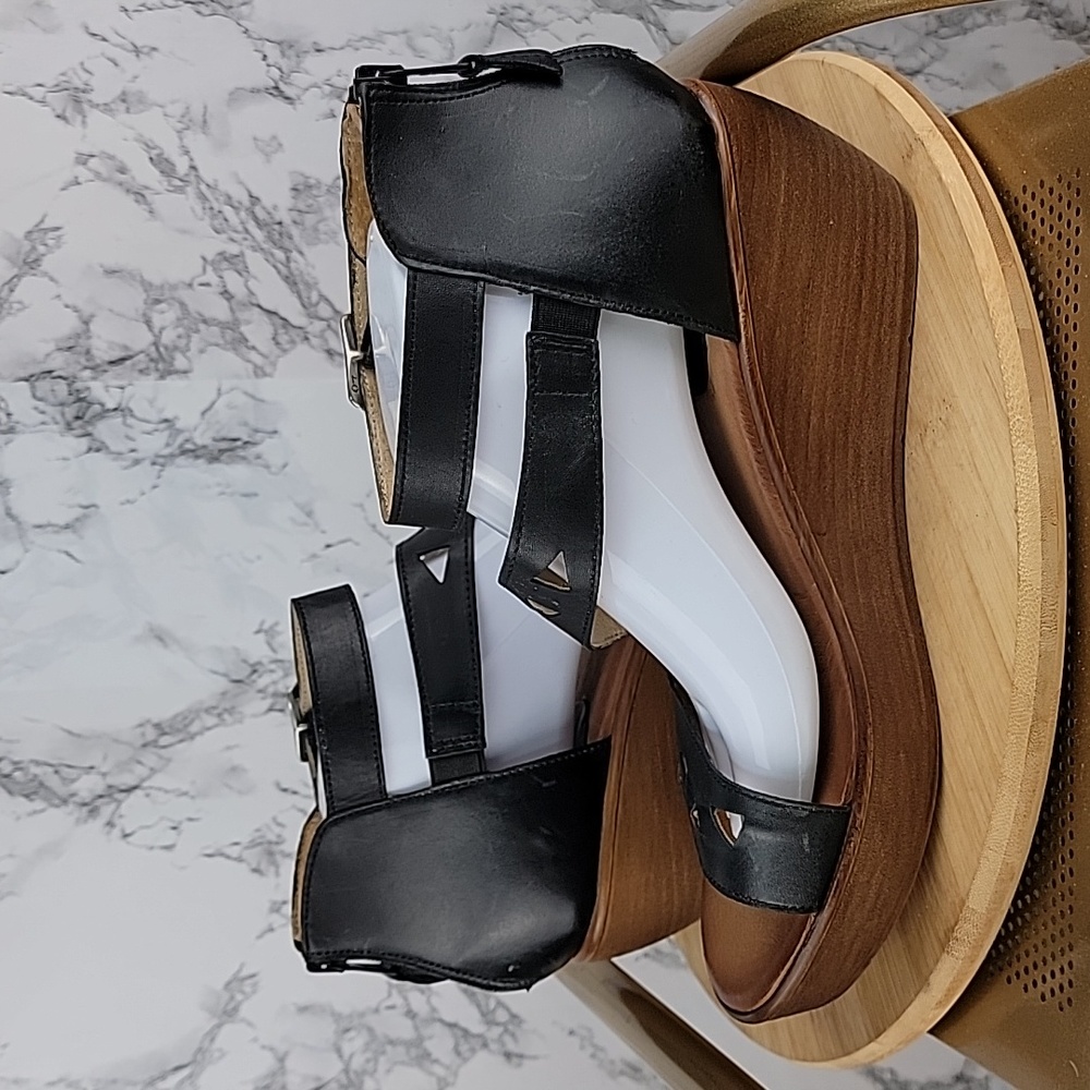 Miz Mooz Womens "Spicy" Leather Cut-Out Strappy Wedge Sandal Black Sz 42/10.5-11 - Picture 4 of 12